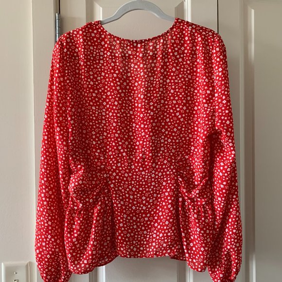 NWT TOPSHOP Floral Ruched Side Top In Red - Picture 6 of 6
